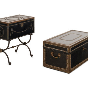 Appraisal: Two Continental Nailhead Decorated Brass-Banded Trunks th Century Height of