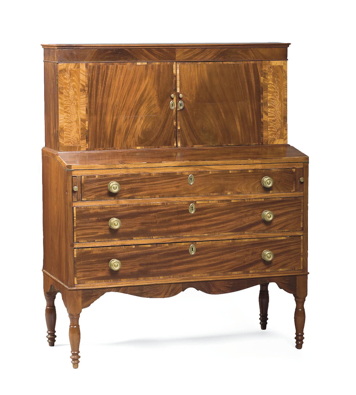 Appraisal: MASSACHUSETTS SHERATON VENEERED MAHOGANY AND FLAME BIRCH WRITING DESK Height