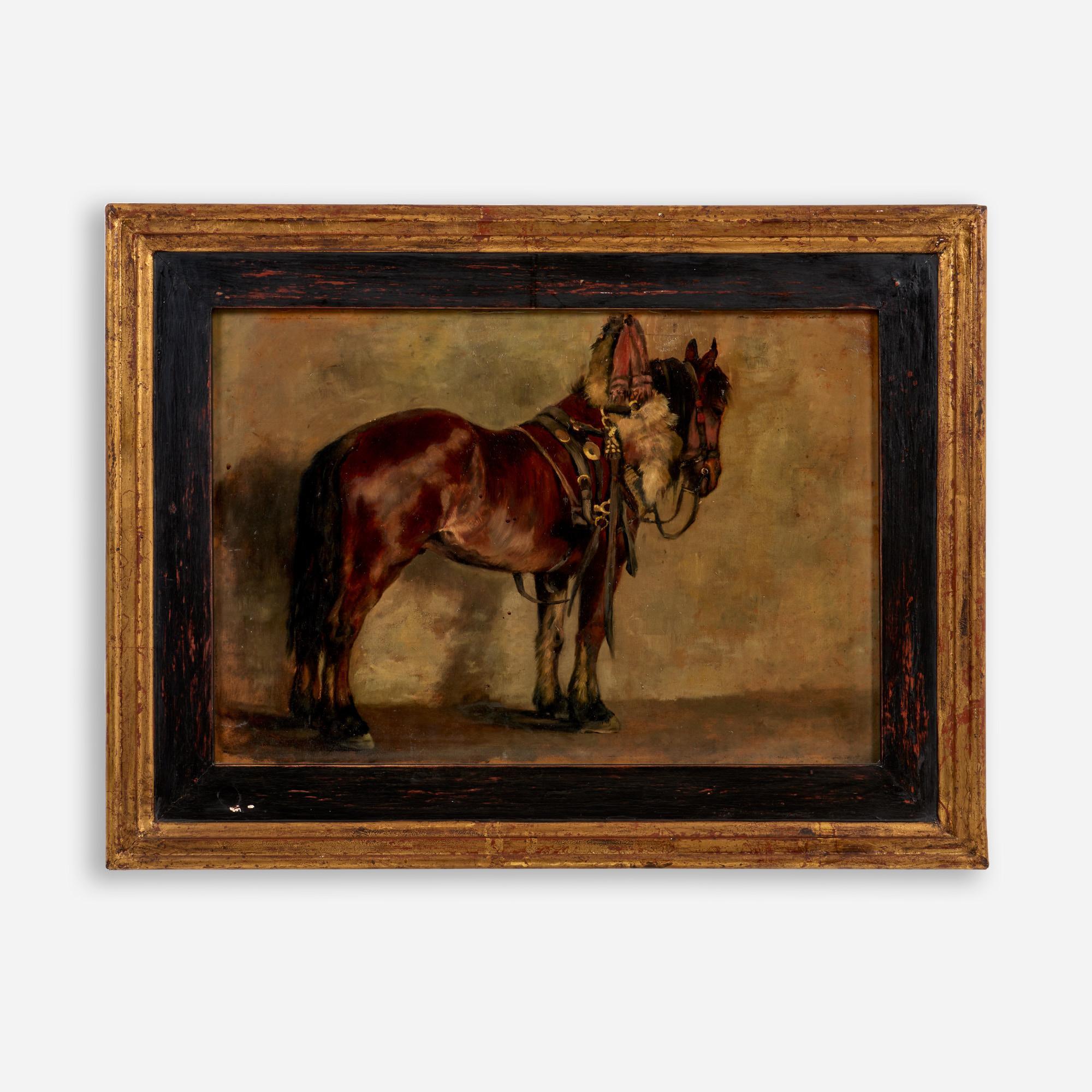 Appraisal: ANTIQUE ENGLISH DRUM HORSE OIL ON BOARD An oil of