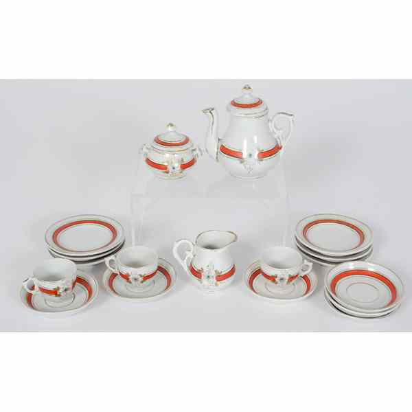 Appraisal: Child's Ironstone Luncheon Tea Set Child's early orange band stoneware