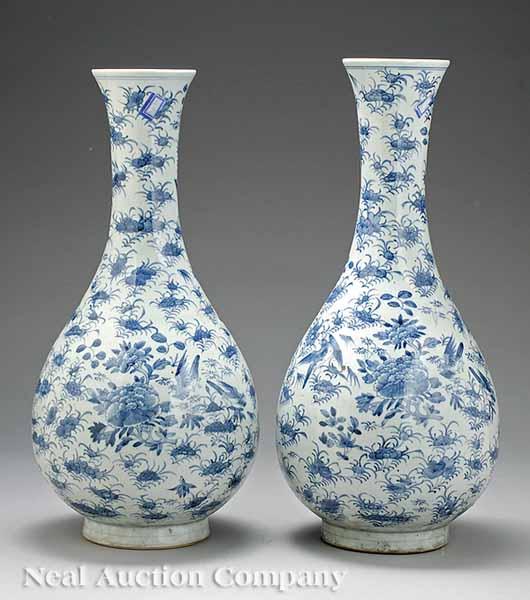 Appraisal: Two Similar Chinese Blue and White Porcelain Bottle Vases the