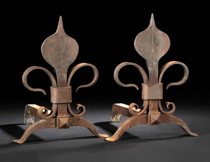 Appraisal: Pair of American Arts and Crafts Wrought-Iron Andirons first quarter