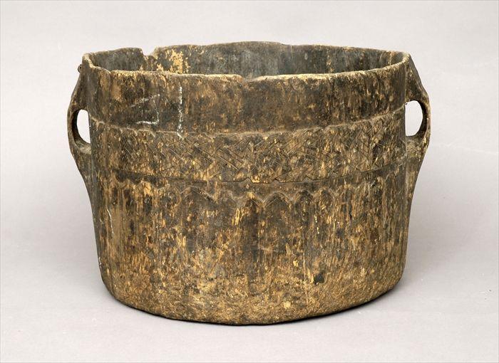 Appraisal: African Incised Wood Two-Handled Cylindrical Bucket in in diam Provenance