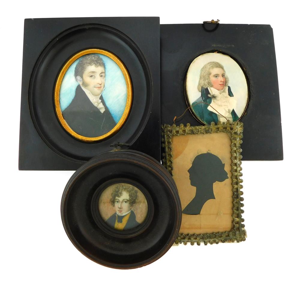 Appraisal: MINIATURES Painted early miniatures of gentleman and one small silhouette