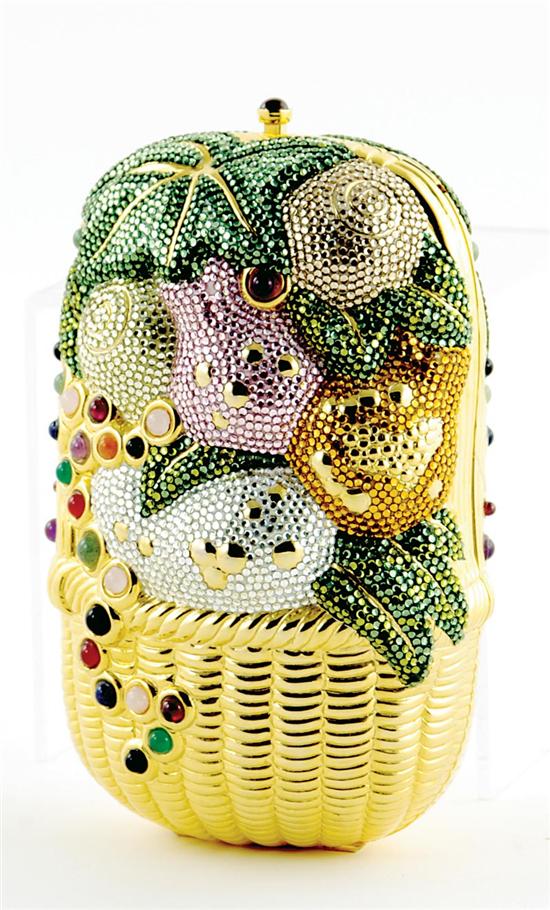 Appraisal: Judith Leiber Easter Basket minaudiere crystal studded goldtone on molded