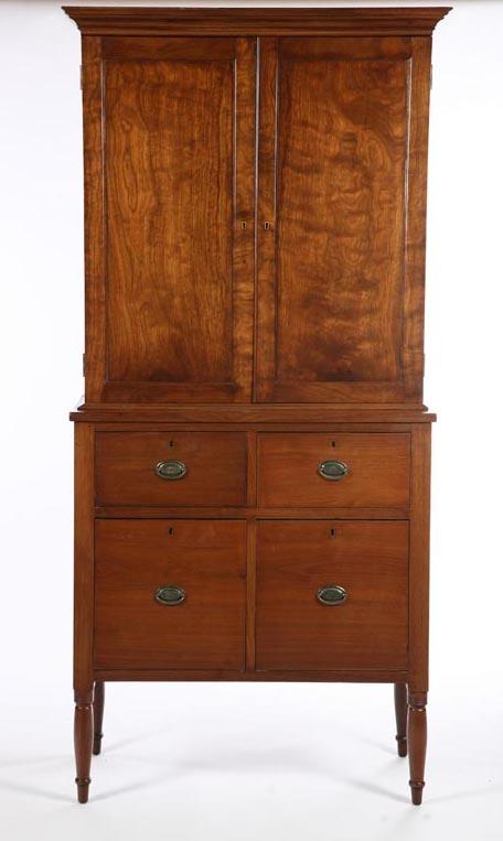 Appraisal: UNUSUAL JACKSON PRESS Kentucky - walnut and poplar Two-piece cupboard