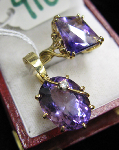 Appraisal: TWO ARTICLES OF AMETHYST AND FOURTEEN KARAT GOLD JEWELRY including