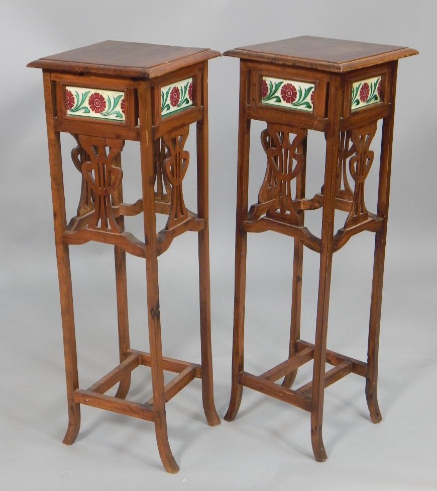 Appraisal: A pair of thC Art Nouveau style plant stands each