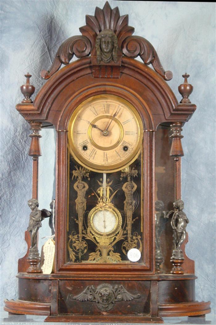 Appraisal: Ansonia Triumph mirror side walnut mantle clock original figures and