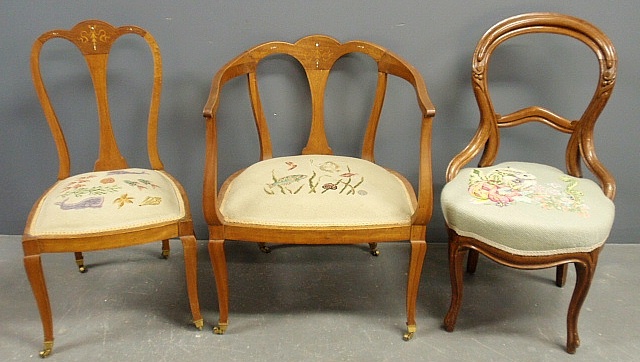 Appraisal: - Two mother-of-pearl inlaid chairs and a Victorian side chair