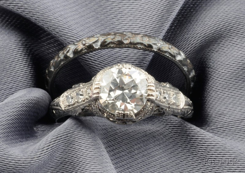 Appraisal: Art Deco Platinum and Diamond Ring prong-set with an old