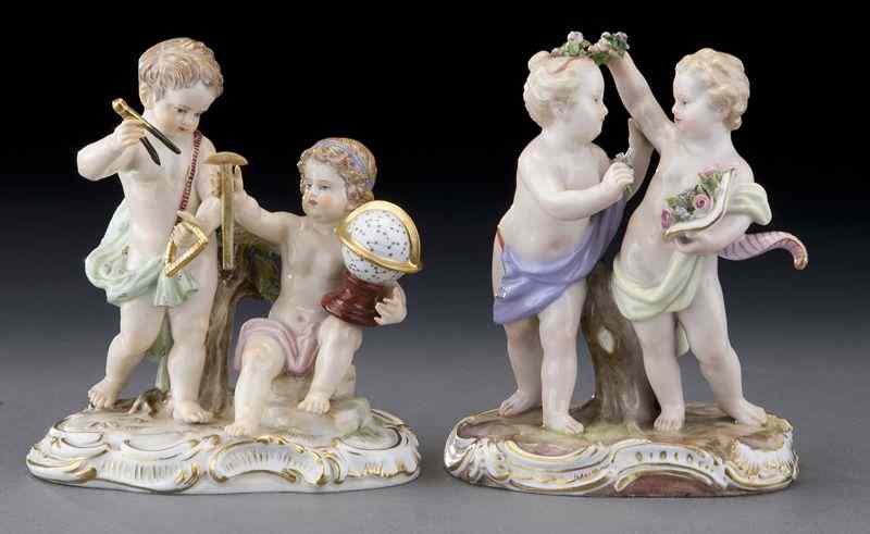 Appraisal: Meissen porcelain figural groups including pair of putti emblematic of