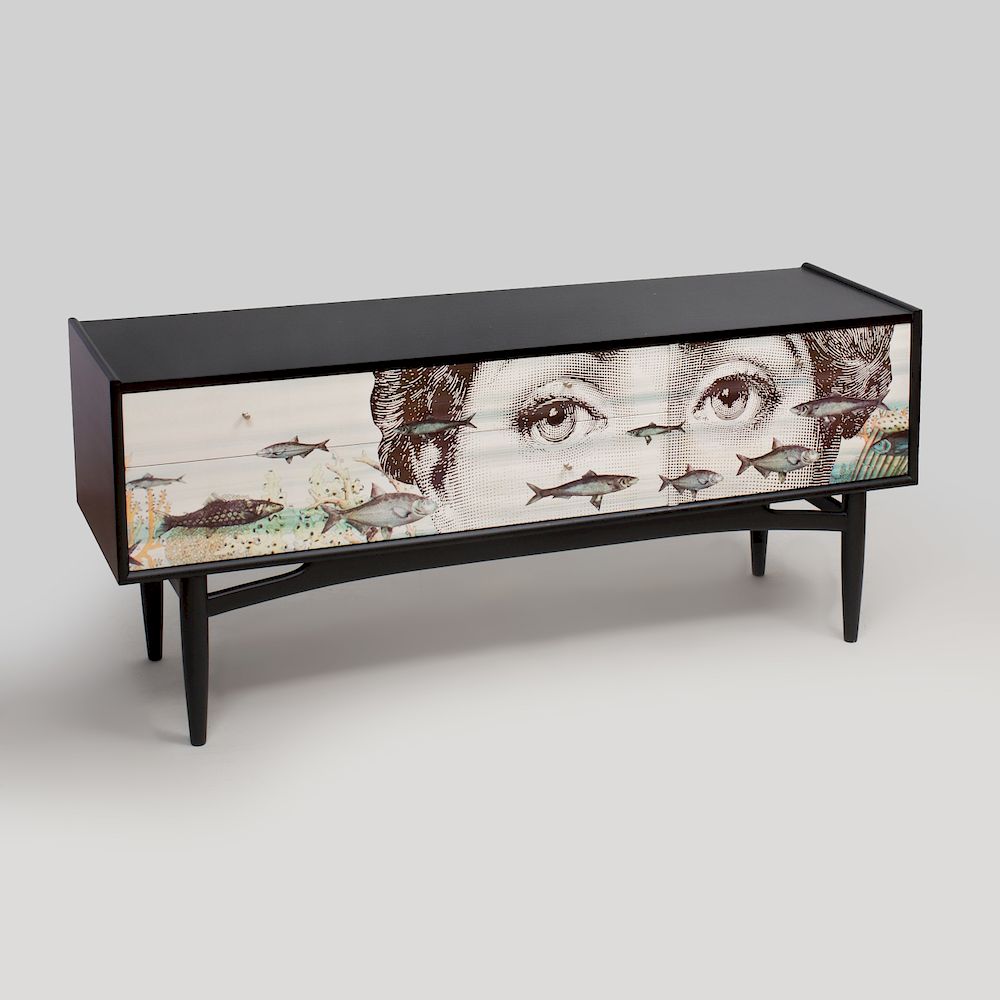 Appraisal: Piero Fornasetti Style Transfer Printed and Ebonized Sideboard of Recent