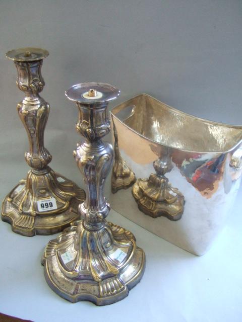 Appraisal: A pair of French silver plated on brass table candlesticks