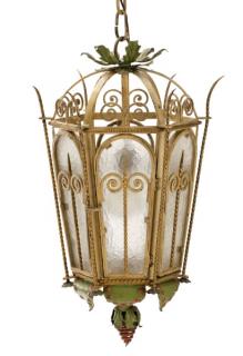 Appraisal: Continental Wrought Iron Polychromed Lantern Continental likely Italian th century