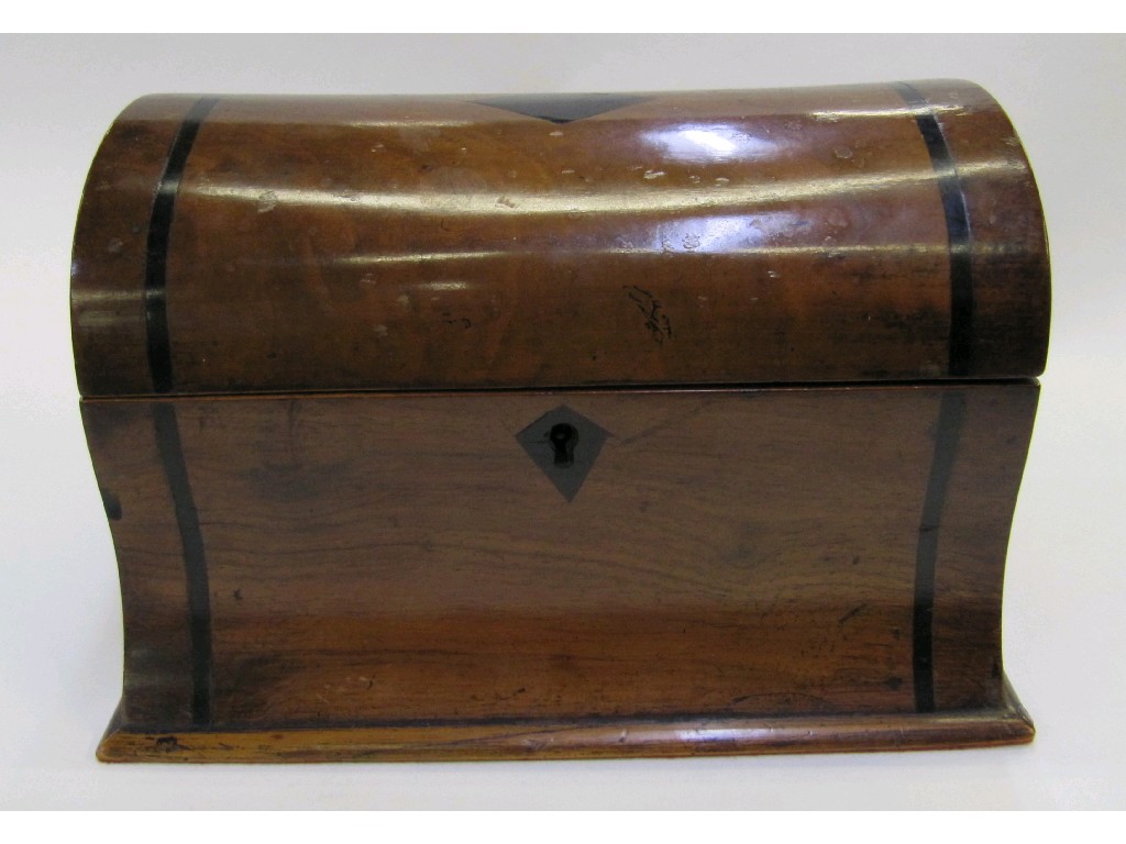 Appraisal: Victorian dome top mahogany tea caddy with ebony inlay