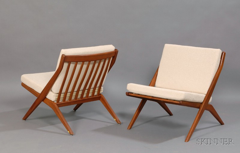 Appraisal: Two Dux Lounge Chairs Teak and upholstery Possibly Folke Ohlsson