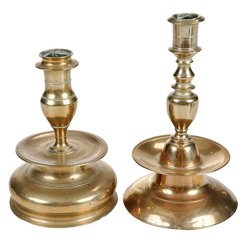 Appraisal: Two German Brass Candlesticks possibly th century socket on a