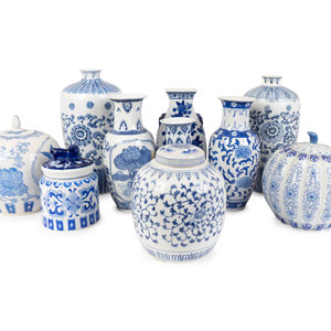 Appraisal: Ten Blue and White Porcelain Vases and Jars TH CENTURY