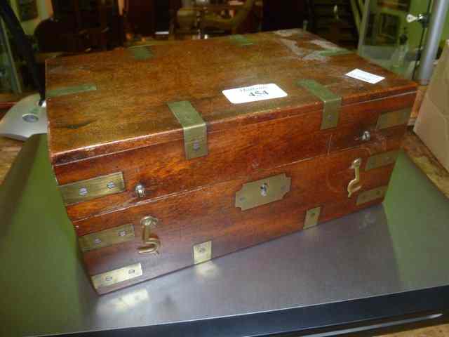 Appraisal: A TH CENTURY MAHOGANY BOX with brass work bindings and