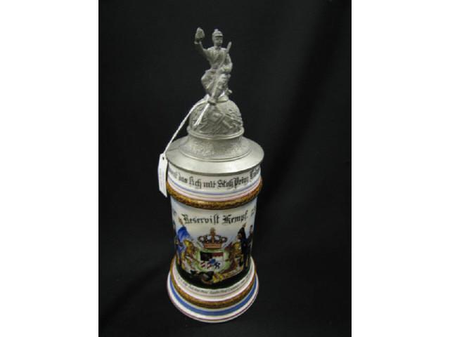 Appraisal: German Regimental Lithopane Porcelain Stein - figural pewter cover liter