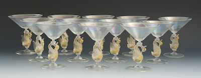 Appraisal: Set of Twelve Venetian Glass Swan Stemware Service for twelve