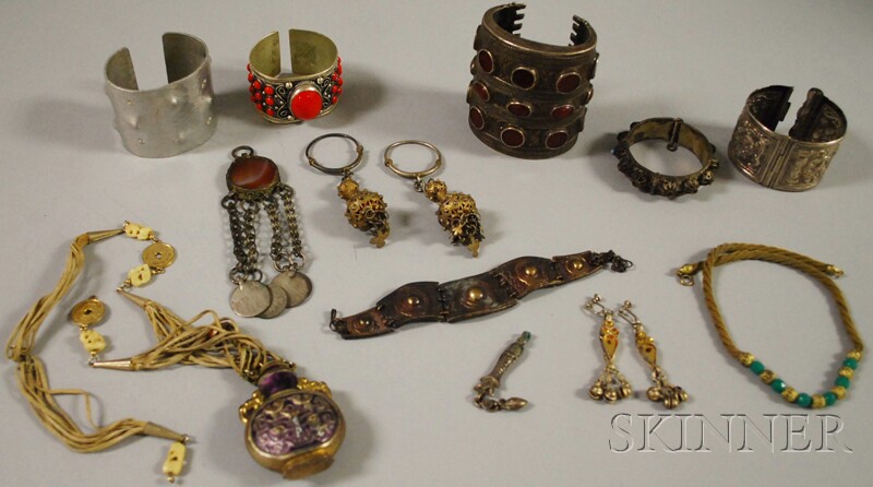 Appraisal: Group of Ethnic Jewelry including several large cuff bracelets a