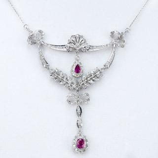 Appraisal: Edwardian style Diamond Ruby and Karat White Gold Pendant Necklace