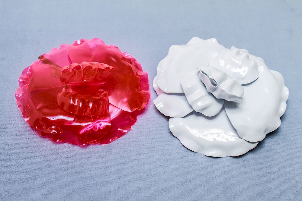 Appraisal: Chanel Vintage Vinyl Flower Brooches Two Chanel vintage vinyl gardenia