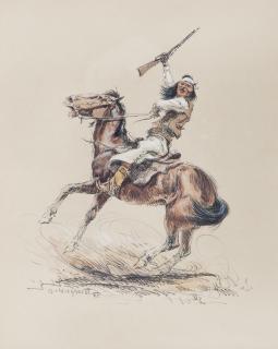 Appraisal: Indian with Rifle on Horseback by Olaf Wieghorst Olaf Wieghorst