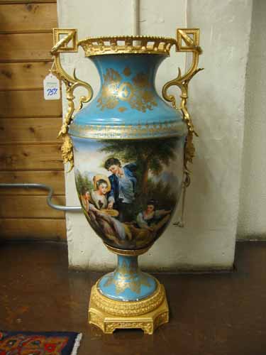 Appraisal: FRENCH PORCELAIN FLOOR VASE gilt bronze mounted Hand painted with