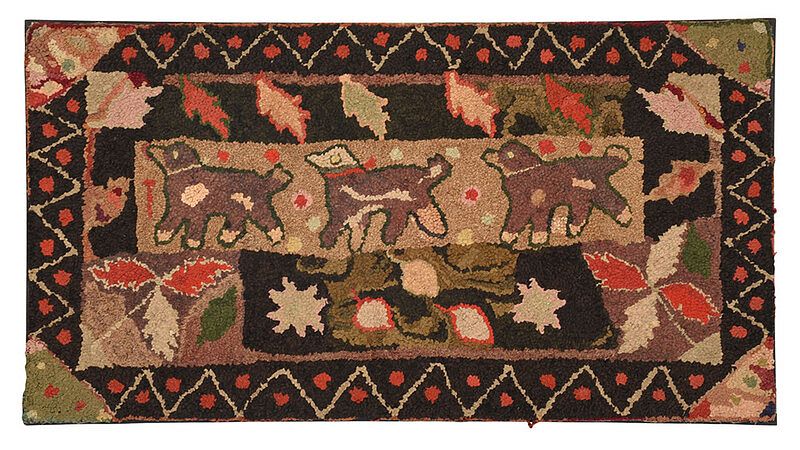 Appraisal: Folk Art Hooked Rug of Three Trotting Dogs American circa