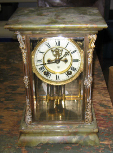 Appraisal: ANSONIA MANTLE CLOCK Early th century with green onyx top