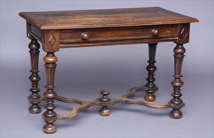 Appraisal: CONTINENTAL BAROQUE WALNUT SIDE TABLE The rectangular molded top above