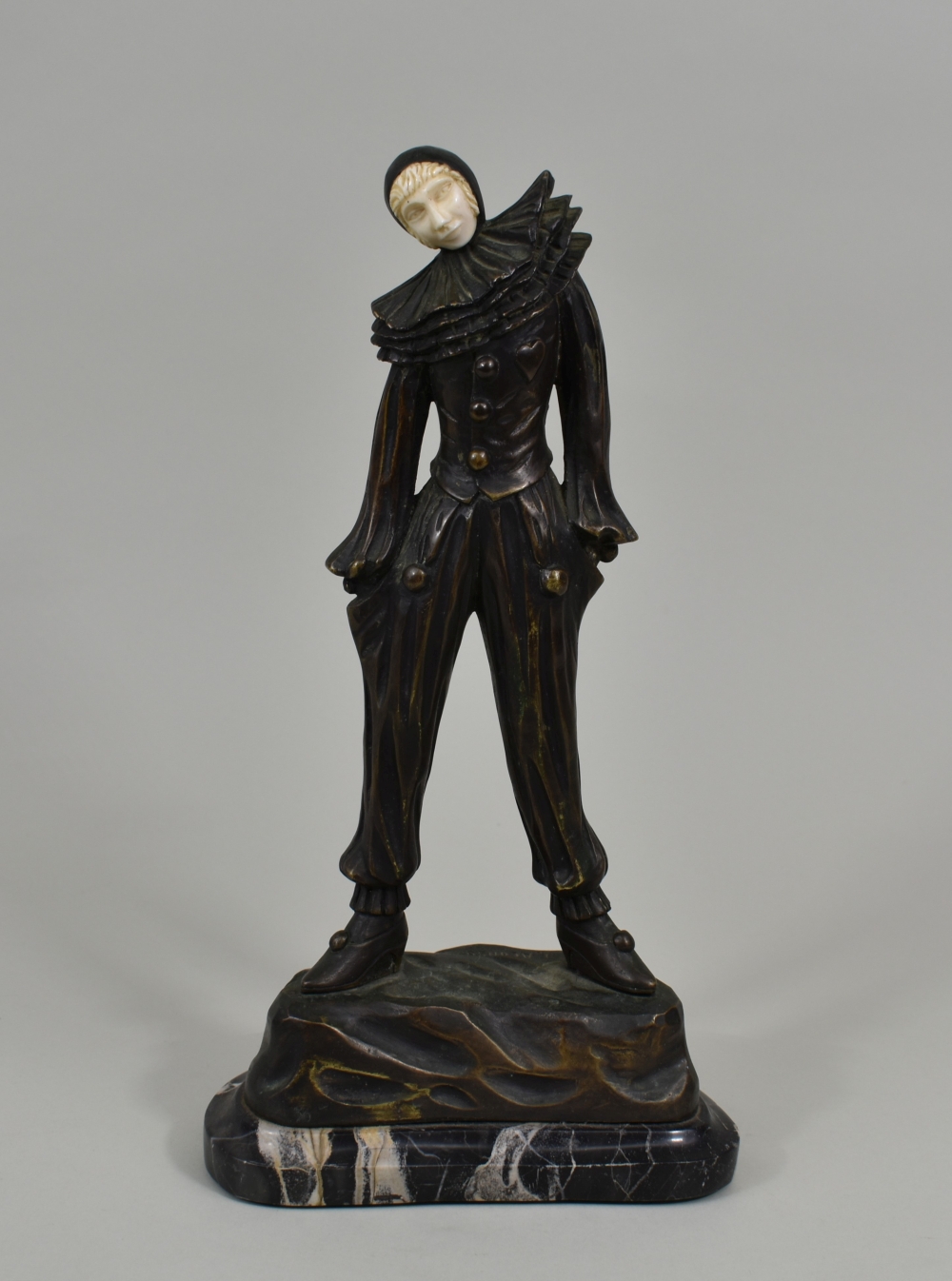 Appraisal: J ALONSO ITALIAN FRENCH Patinated Bronze and ivory figure of