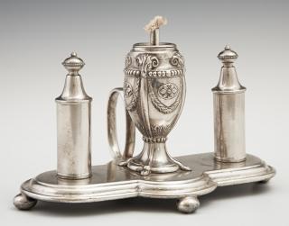 Appraisal: Silverplated Table Cigar Lighter early th c w Silverplated Table