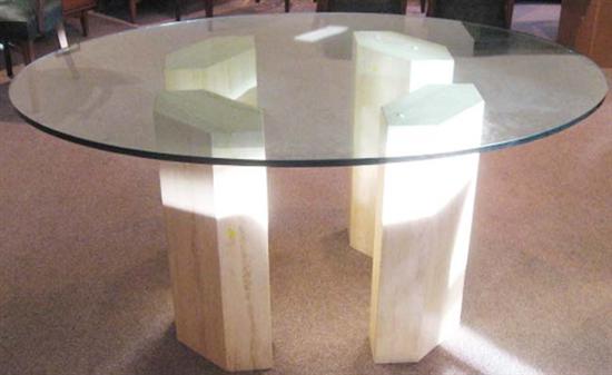 Appraisal: Four Marble-legged Table with glass top Glass top is thick