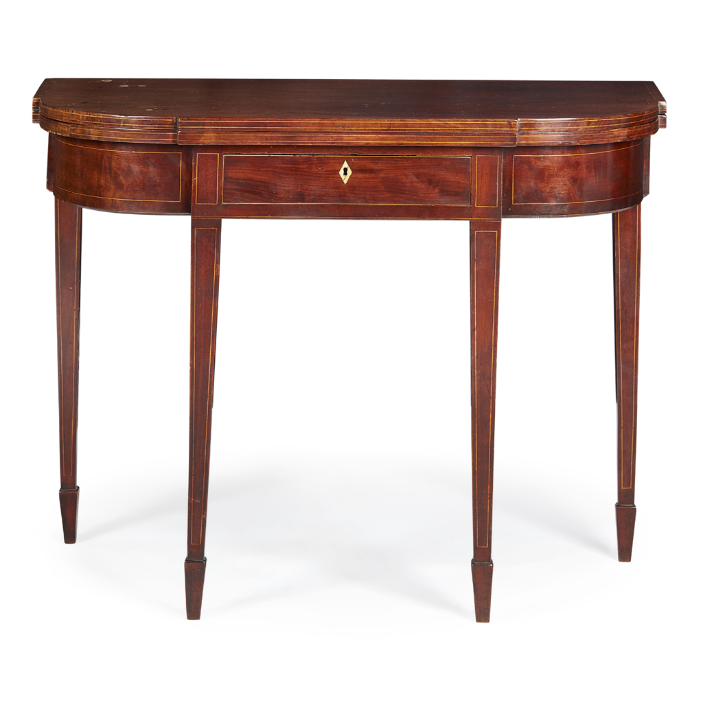 Appraisal: GEORGE III MAHOGANY FOLD-OVER TEA TABLE LATE TH CENTURY the