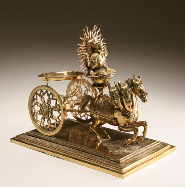 Appraisal: Bronze Buddhist horse drawn chariot possibly literally depicting The Long