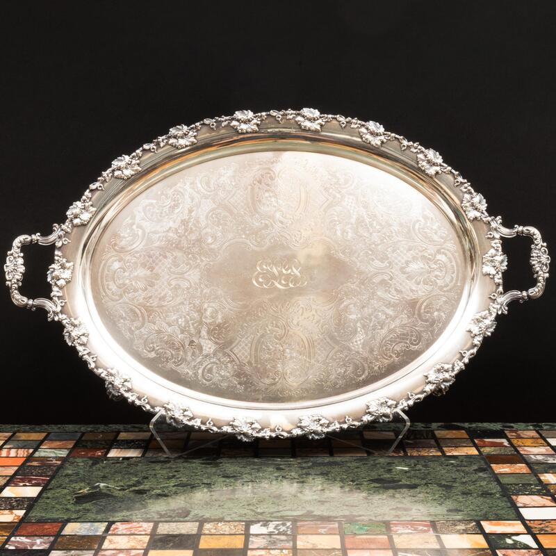 Appraisal: Silver Plate Two Handle Tray Monogrammed x in Condition Wear