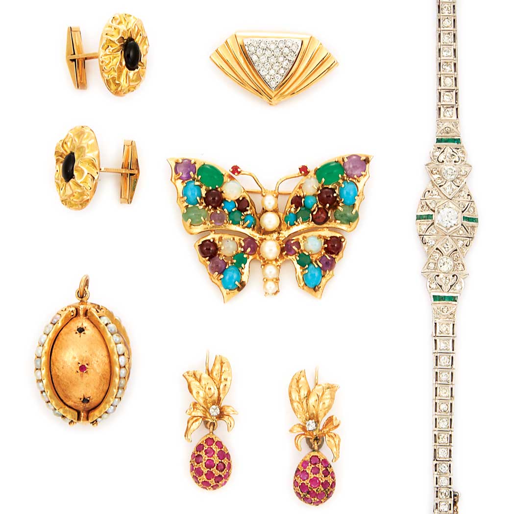 Appraisal: Group of Assorted Gold and Gem-Set Jewelry kt diamonds ap