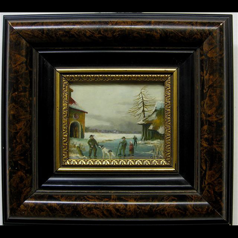 Appraisal: FIGURES ON FROZEN RIVERS COSTER TH CENTURY PAIR OF OILS