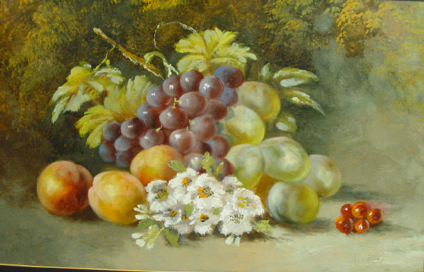 Appraisal: Oil painting of still life fruit and flowers indistinctly signed