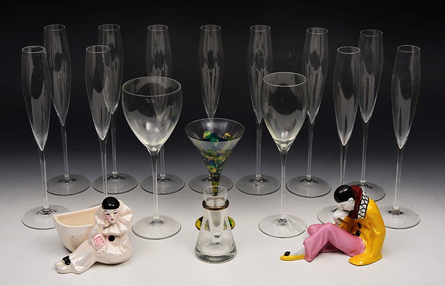 Appraisal: A COLLECTION OF GLASS TO INCLUDE eleven champagne flutes two