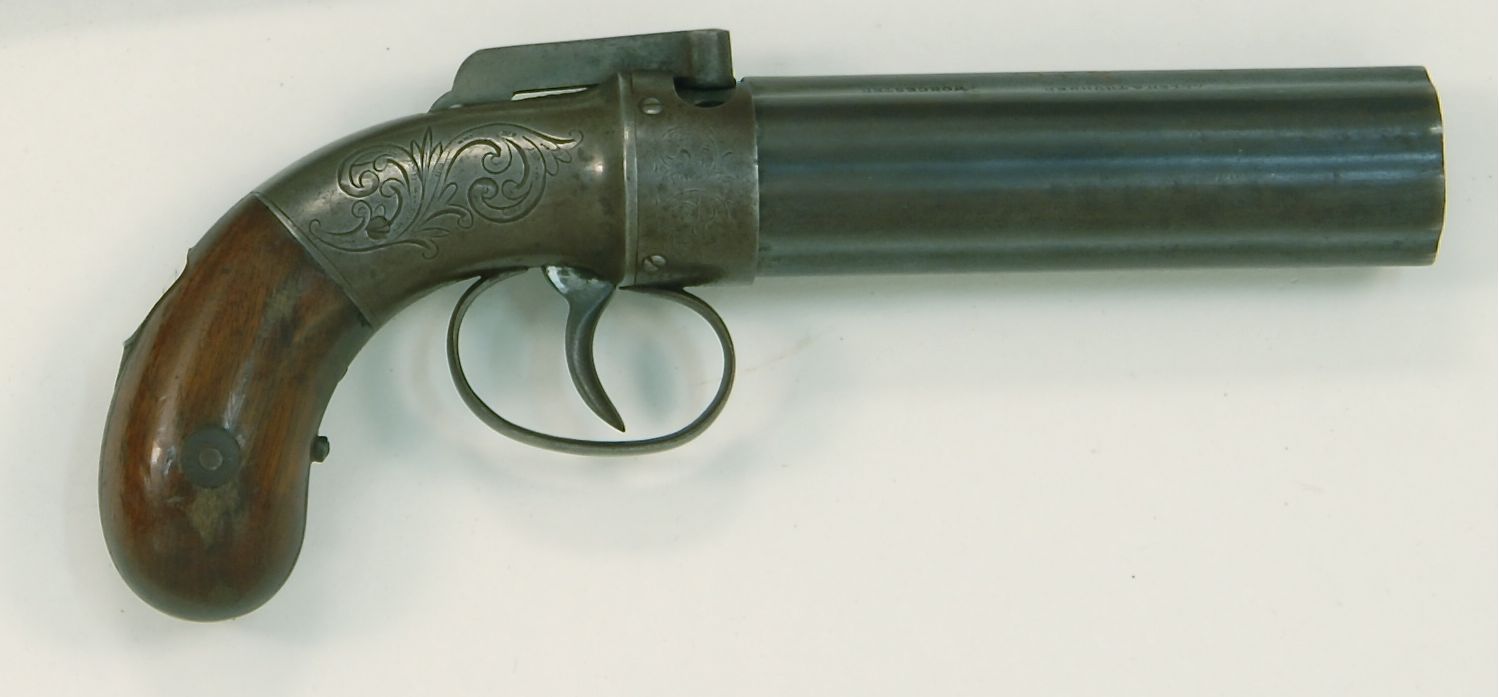 Appraisal: ALLEN THURBER PEPPERBOX PISTOL With six chambers patent date Foliate