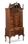 Appraisal: CHEST - Queen Anne two-part bonnet top highboy in mahogany