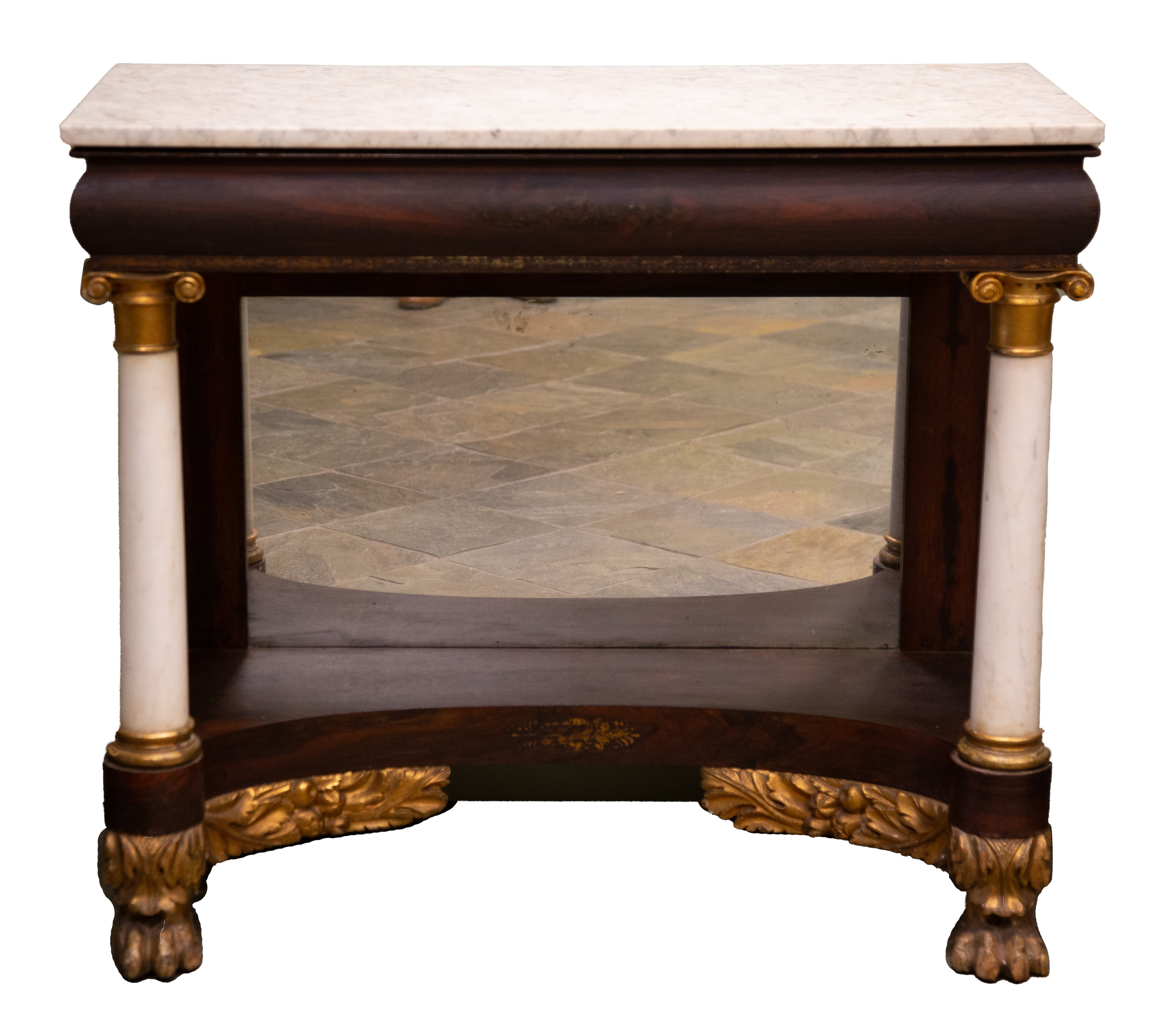 Appraisal: EMPIRE PIER TABLE Early th century Rosewood with marble columns