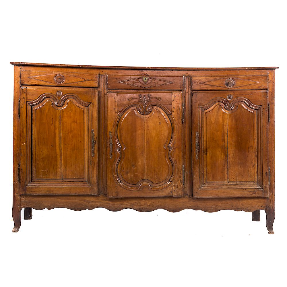 Appraisal: Country French Carved Fruitwood Buffet late th century flat top