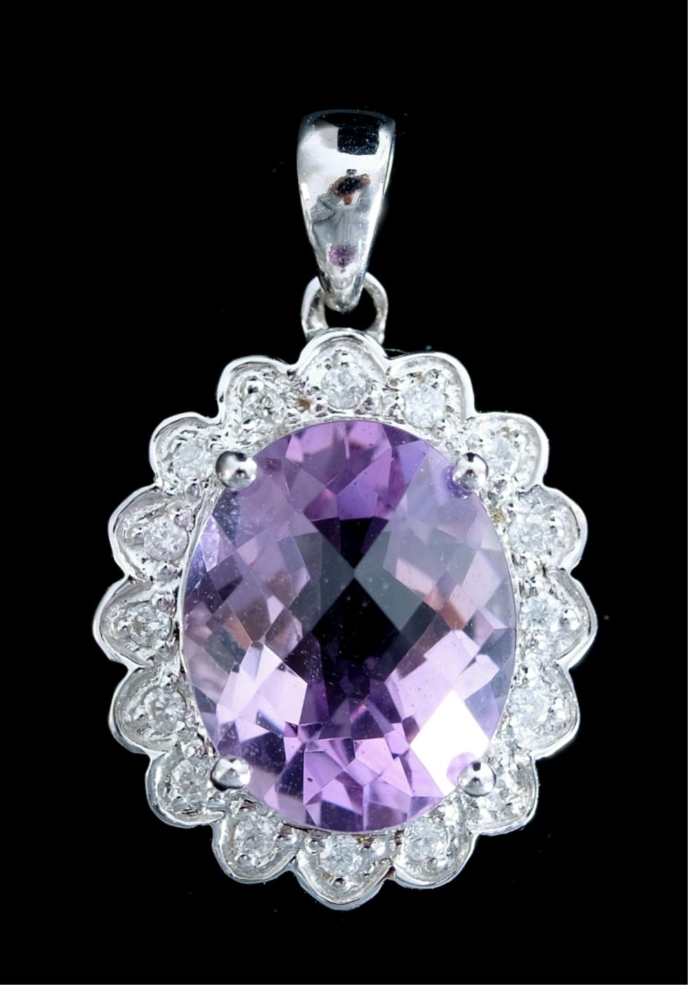 Appraisal: K WHITE GOLD AMETHYST DIAMOND PENDANT k white gold pendant