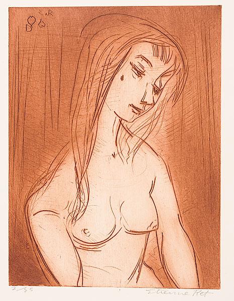 Appraisal: ETIENNE RET - lithograph of seated female nude signed and